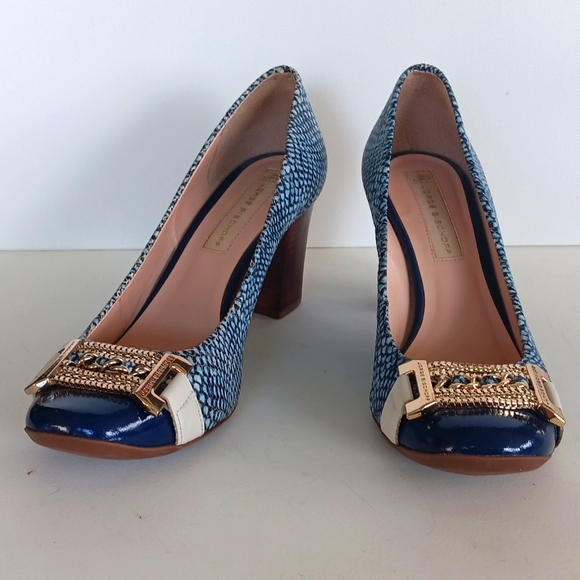 Jorde Bischoff Leather blue Heels shoes size 6 - Picture 1 of 7